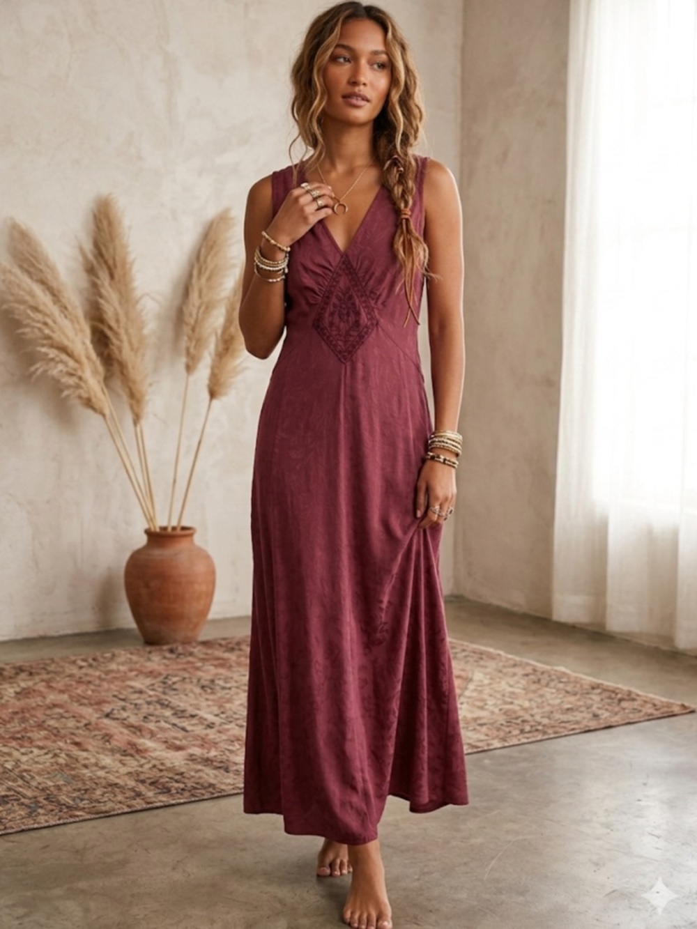 NWT Style & Co V-Neck Embroidered Maxi Dress Size XS